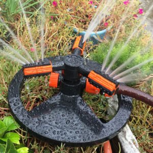 Garden Lawn Automatic Water Sprinkler 6 Nozzles Three Arm with circle base